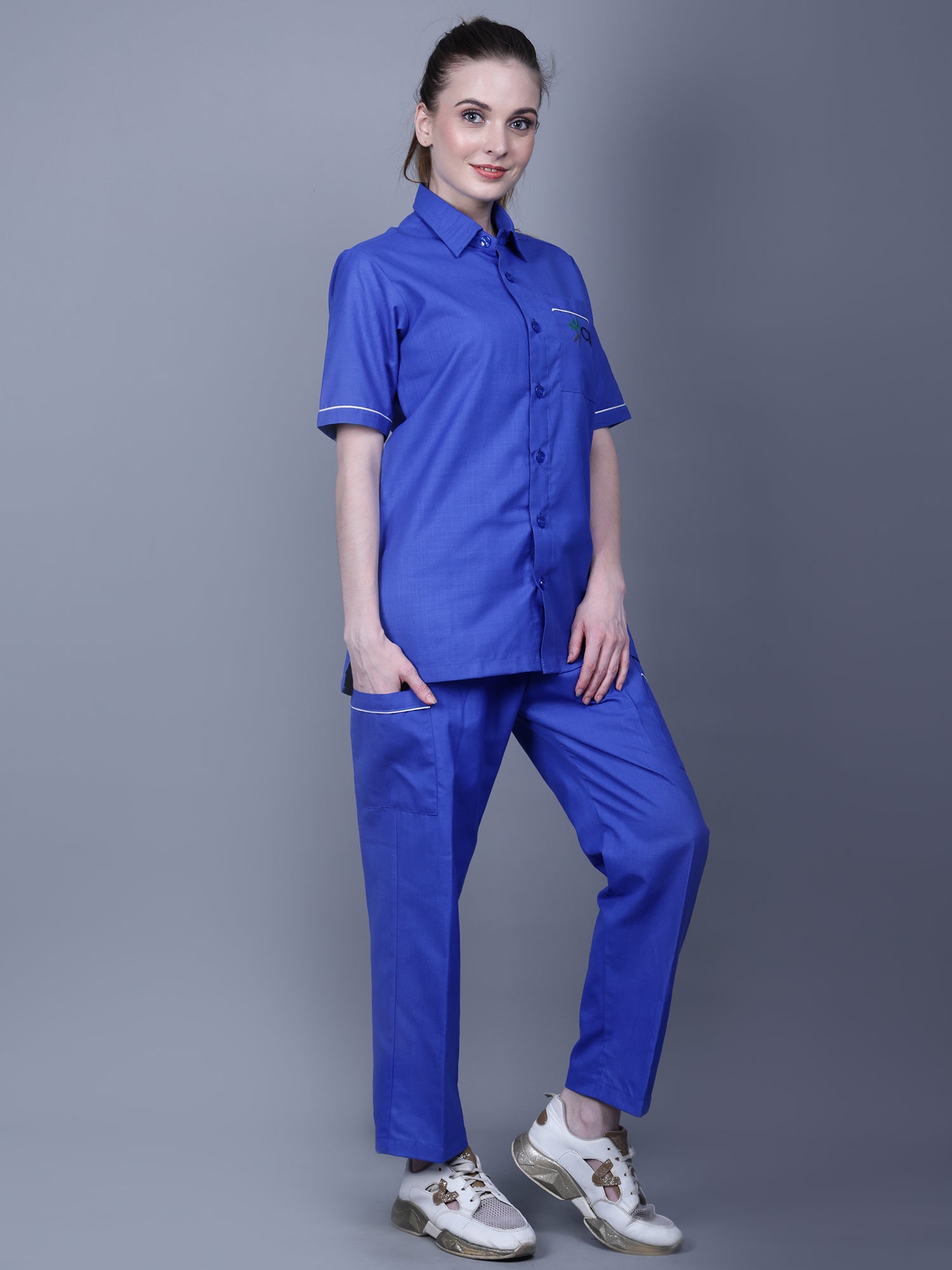 Medical Unisex Shirt Collar Neck With Piping Details Scrub Suit
