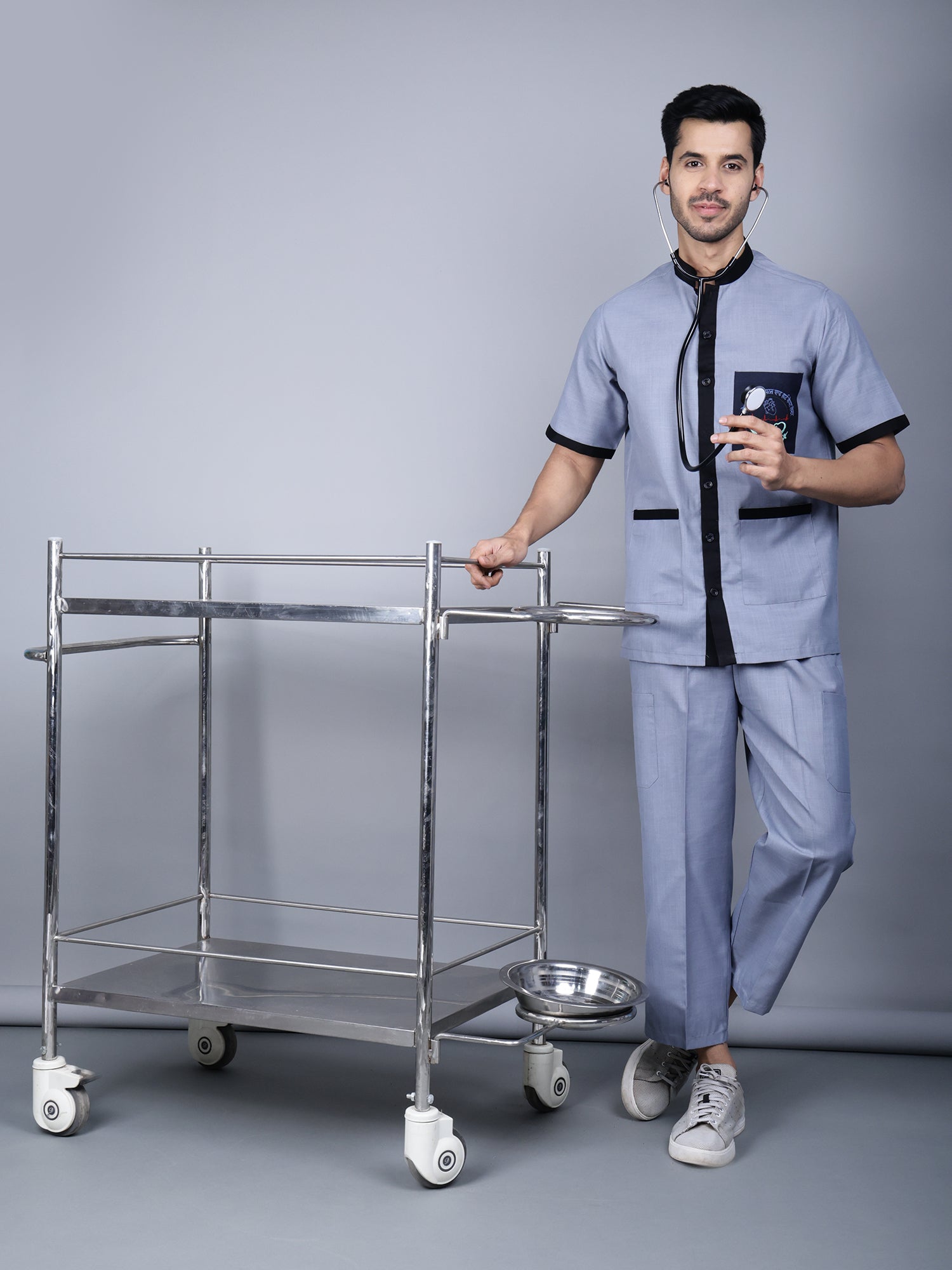 Medical Unisex Chinese Collar (Grey) Active Scrub