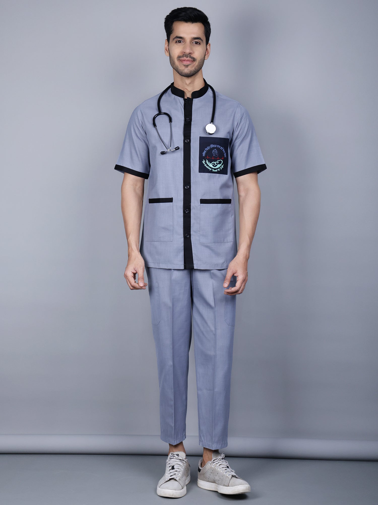 Medical Unisex Chinese Collar (Grey) Active Scrub
