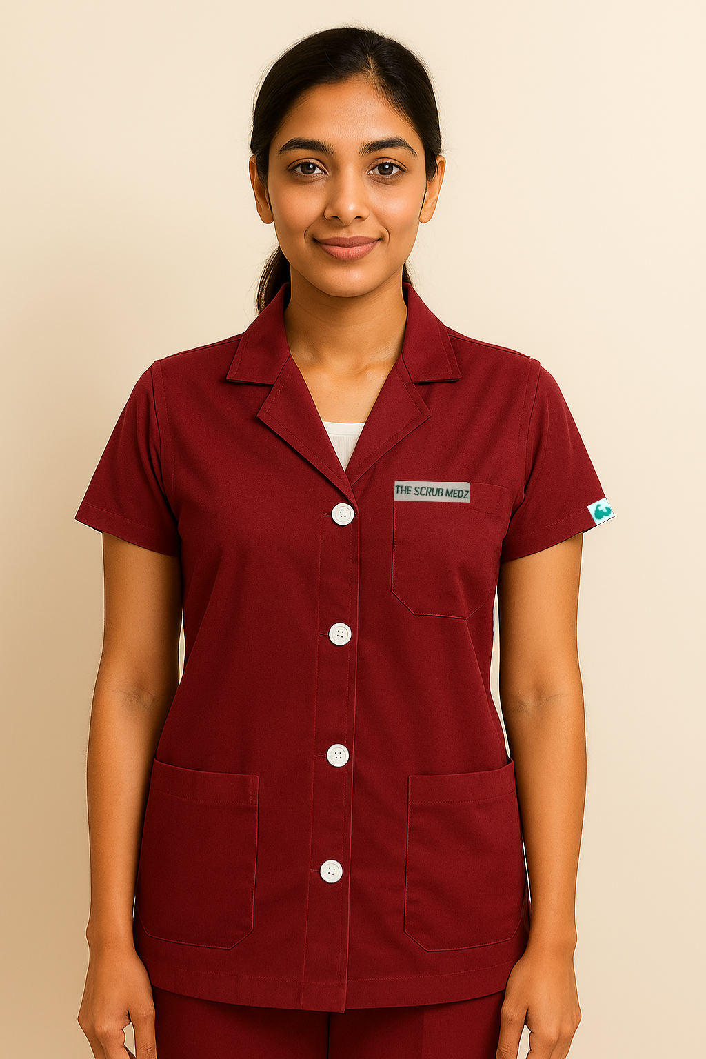 MAROON HALF SLEEVE LAB COAT FOR WOMEN