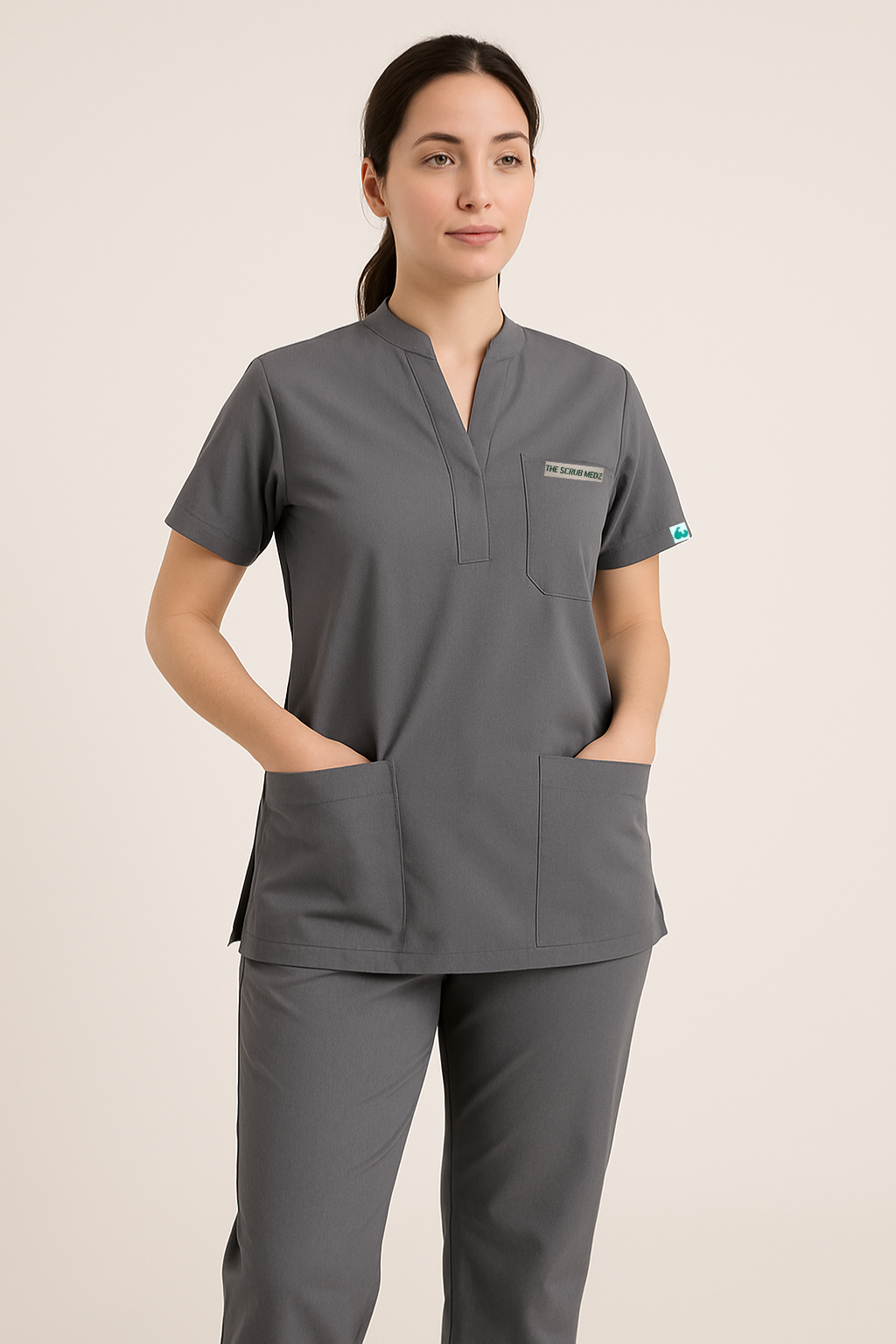 PRESTIGE 4 POCKET MANDARIN (GREY) WOMEN SCRUB