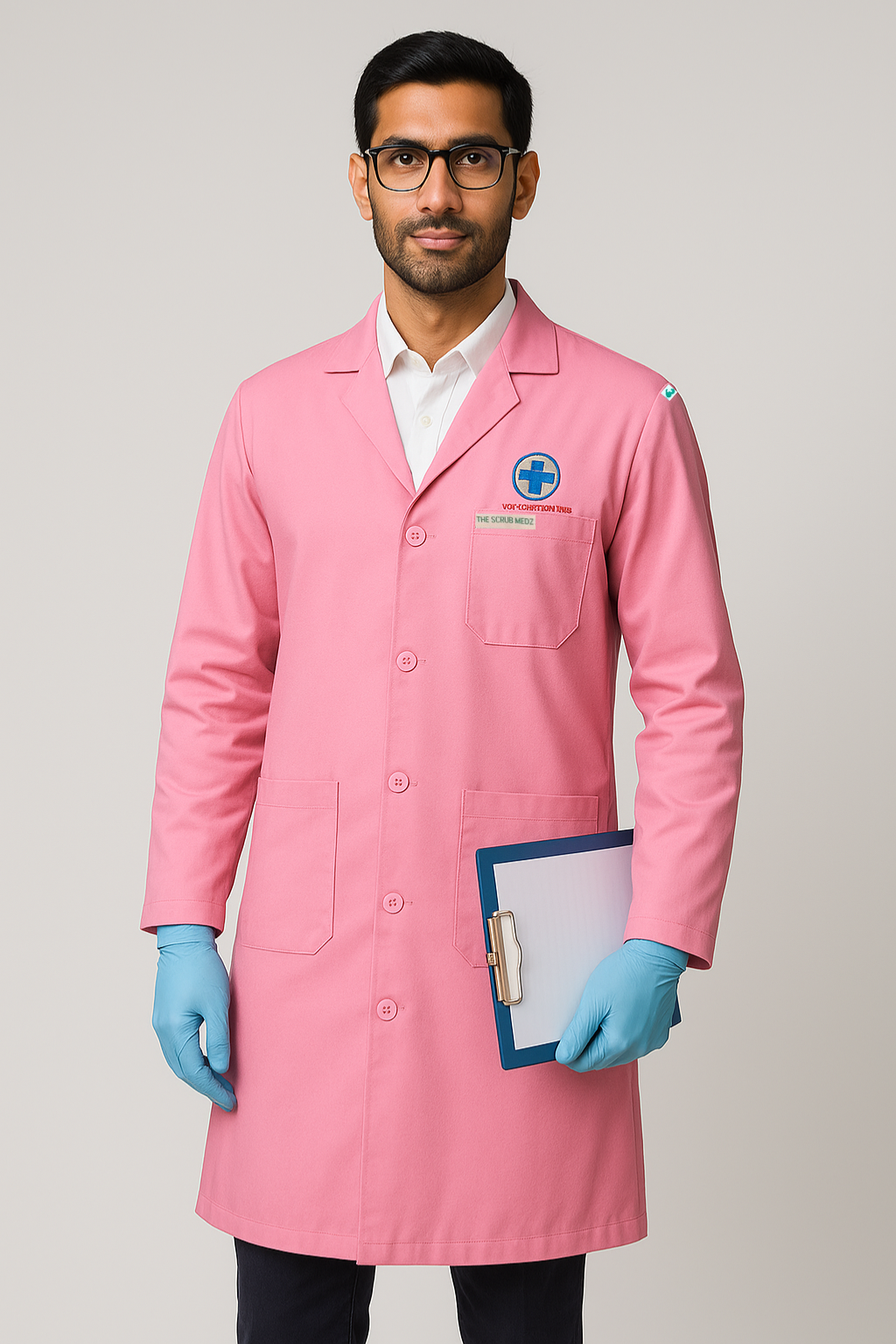 Pink Full Sleeve Lab Coat For Men