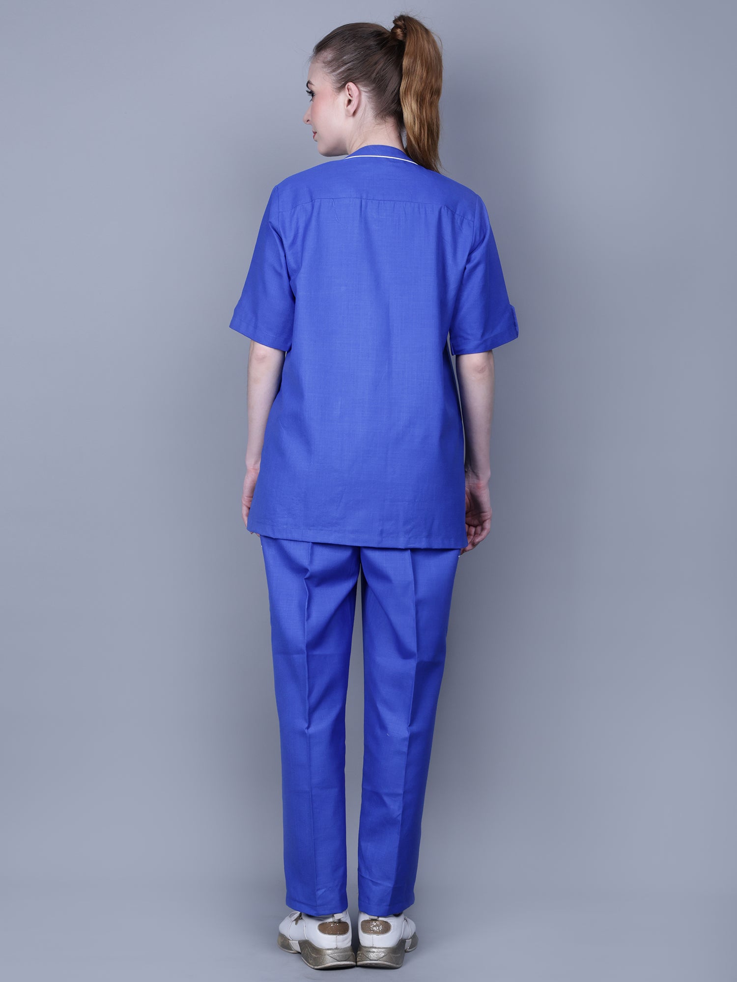 Medical Unisex Chinese Collar Blue Active Scrub