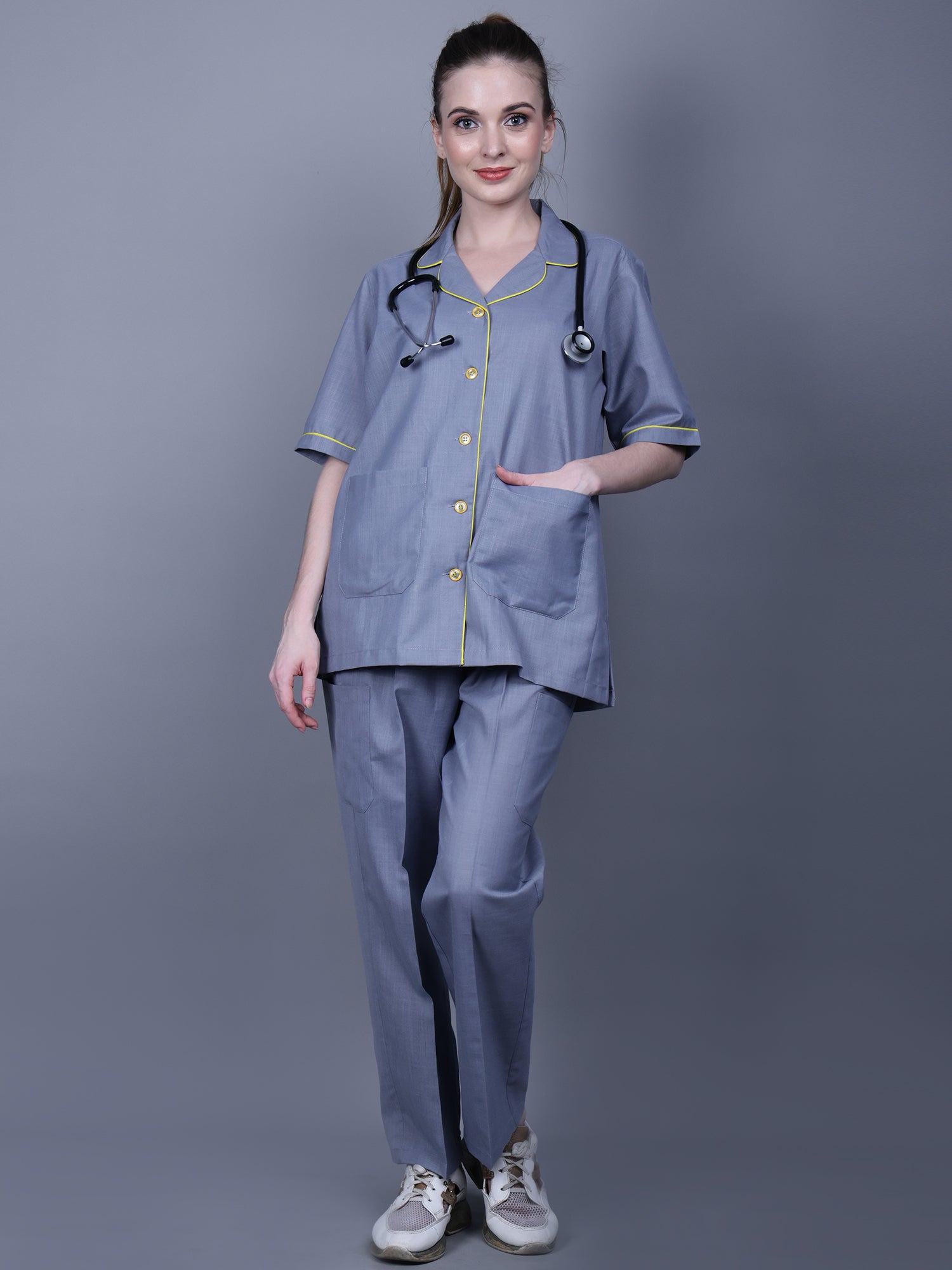 Medical Unisex Blazer Collar Neck Grey Scrub