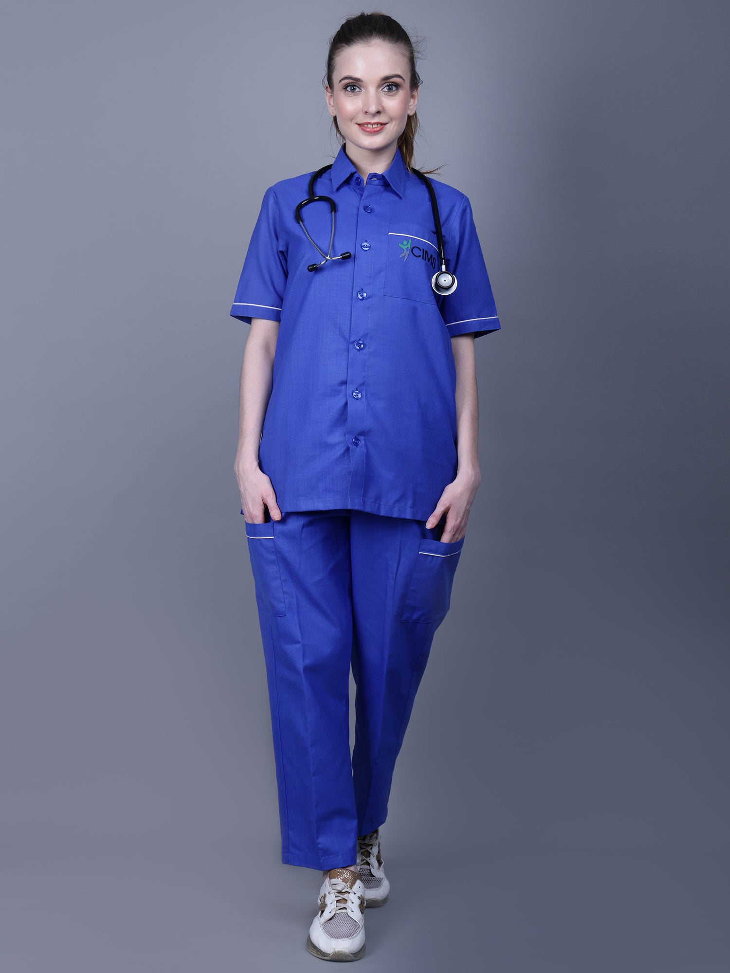 Medical Unisex Shirt Collar Neck With Piping Details Scrub Suit