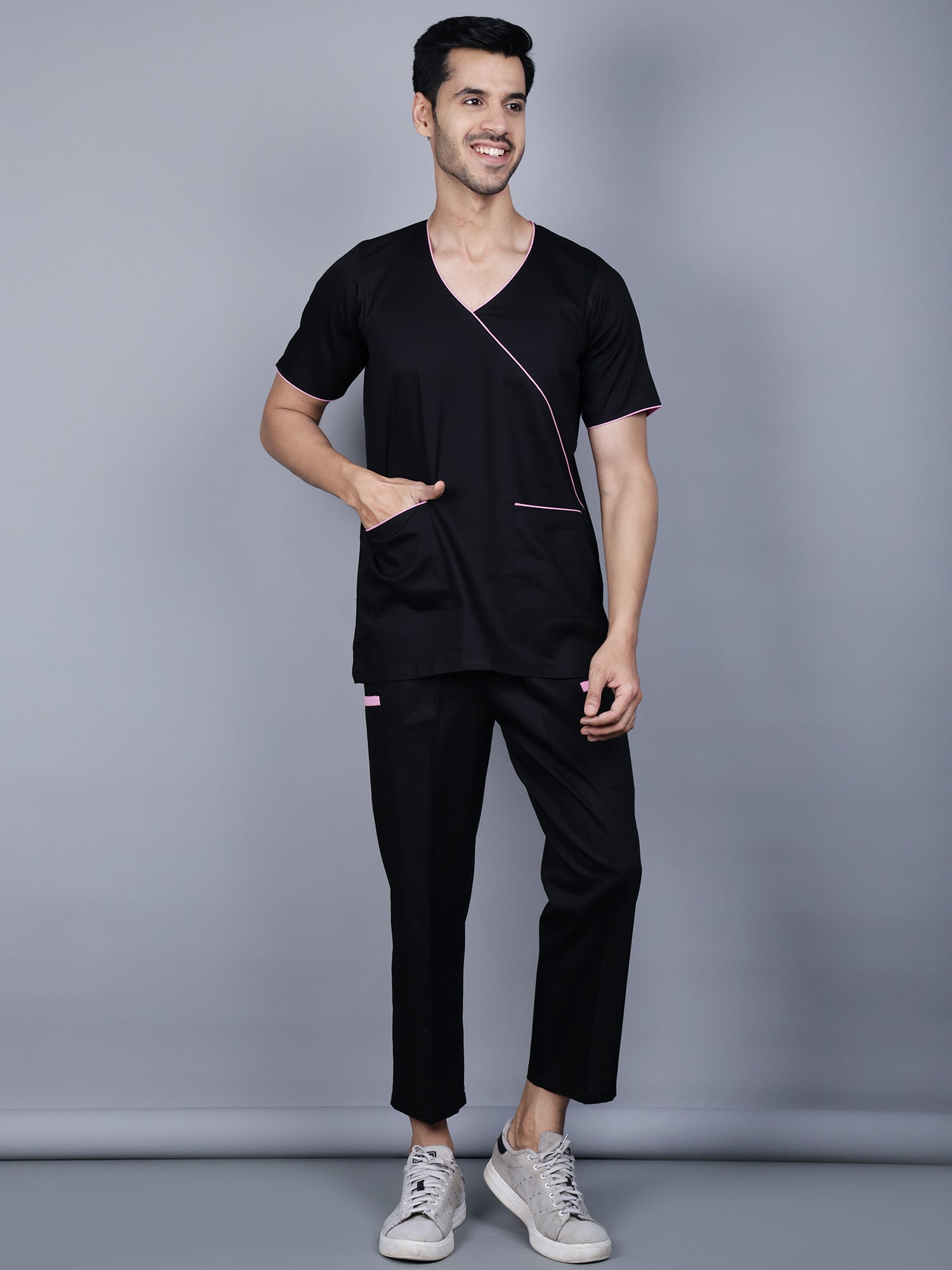 Medical Unisex Overlap V-Neck (Black) Active Scrub