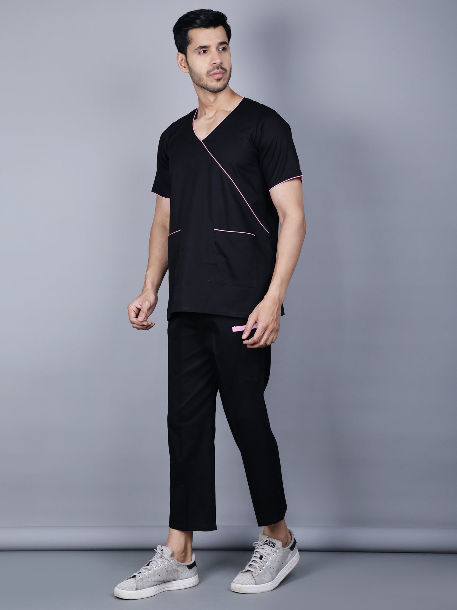 Medical Unisex Overlap V-Neck (Black) Active Scrub