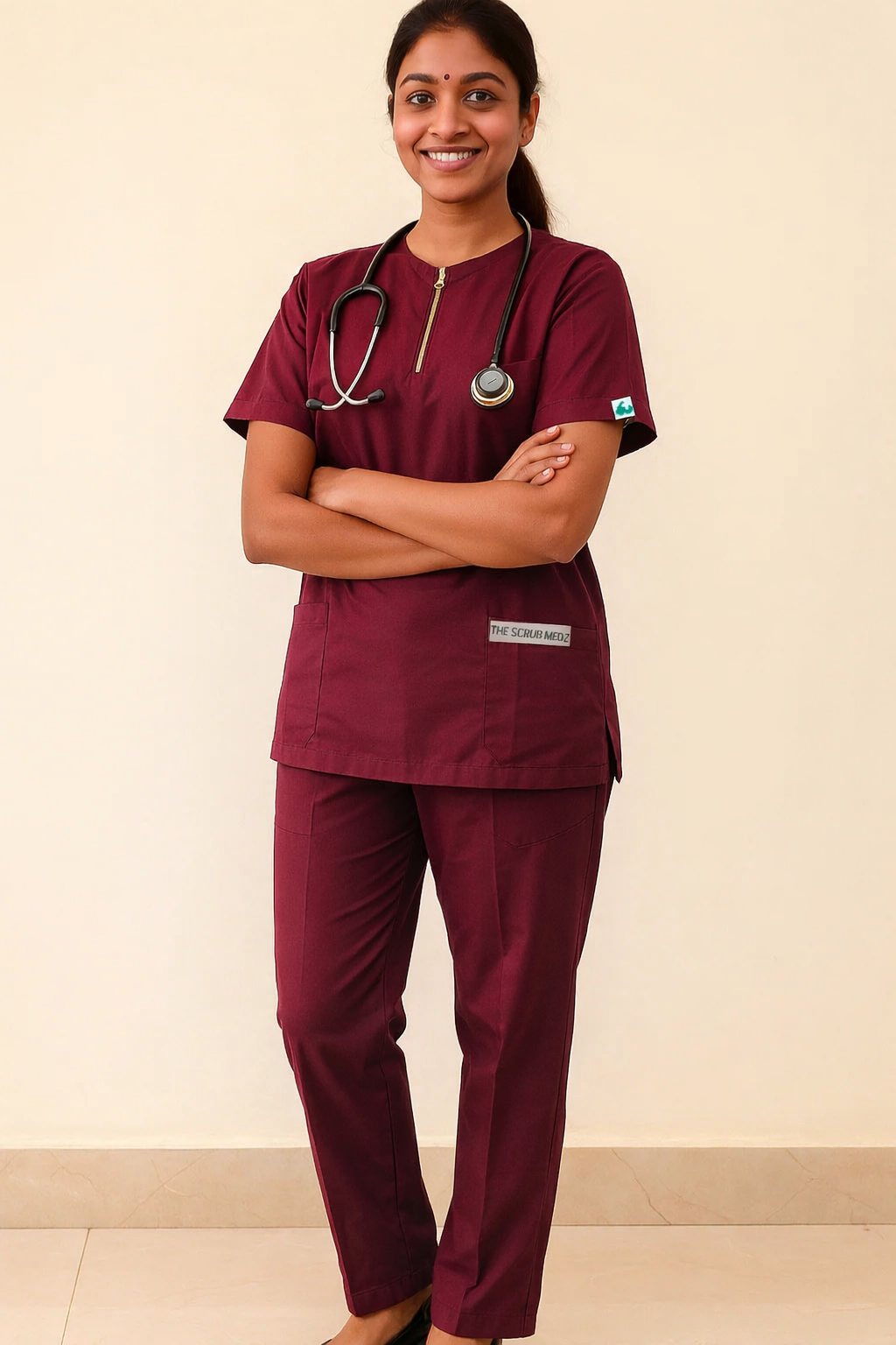 TSM ELITE 6 POCKET ZIPPER (MAROON) WOMEN SCRUB