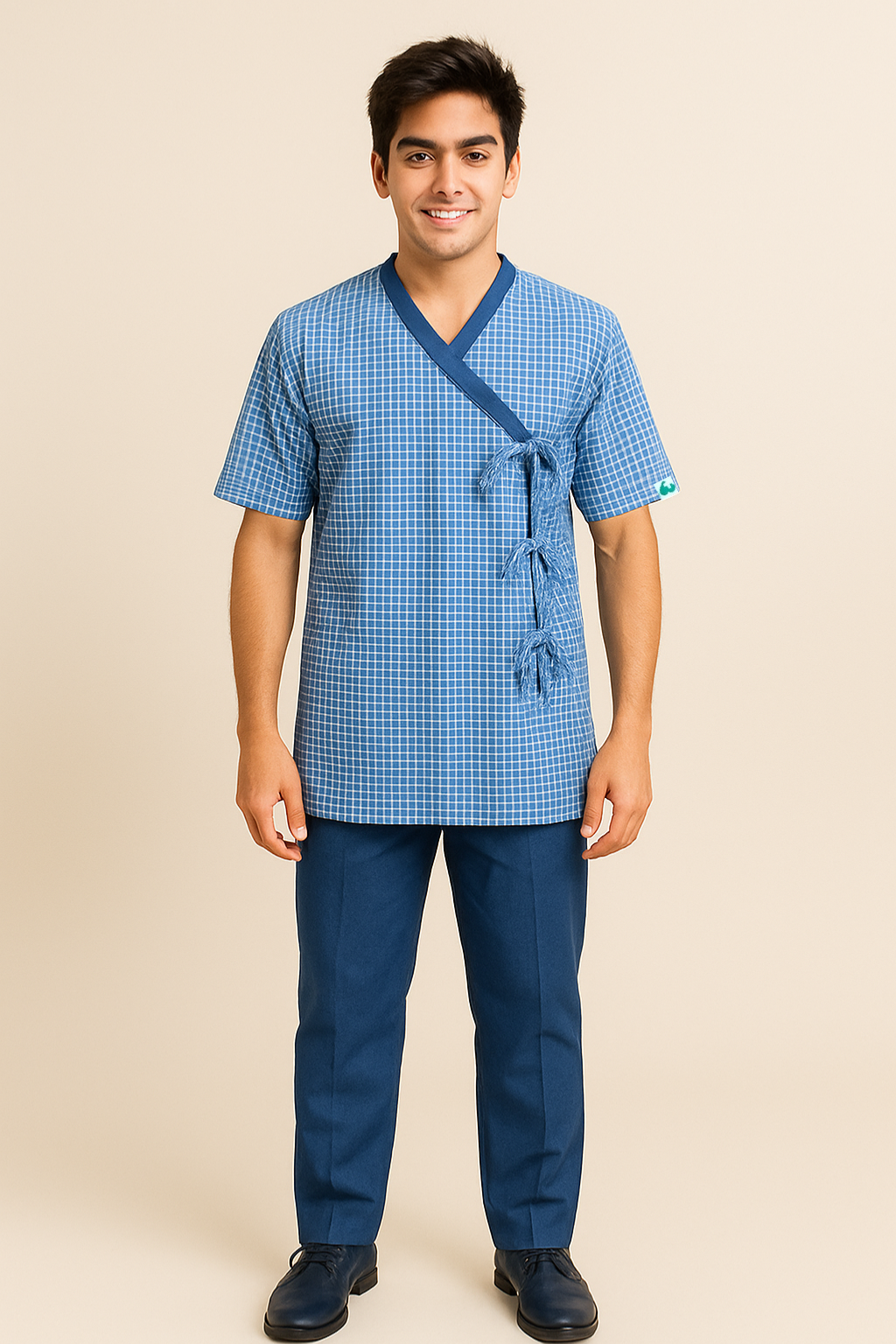 Blue V Neck Patient Dress For Men