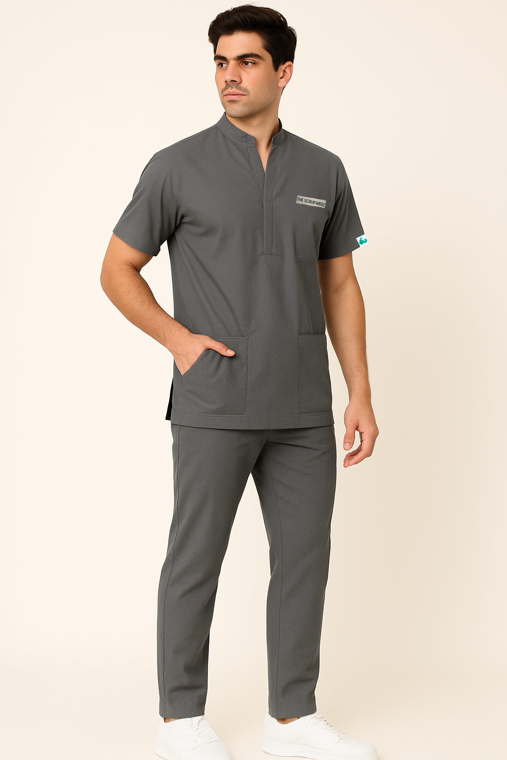 PRESTIGE 4 POCKET MANDARIN (GREY) MEN SCRUB