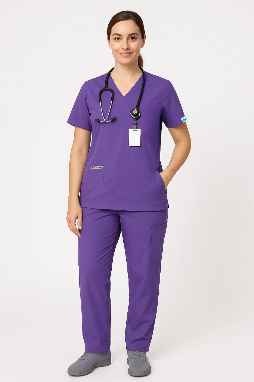 PRESTIGE 4 POCKET V NECK (PURPLE) WOMEN SCRUB