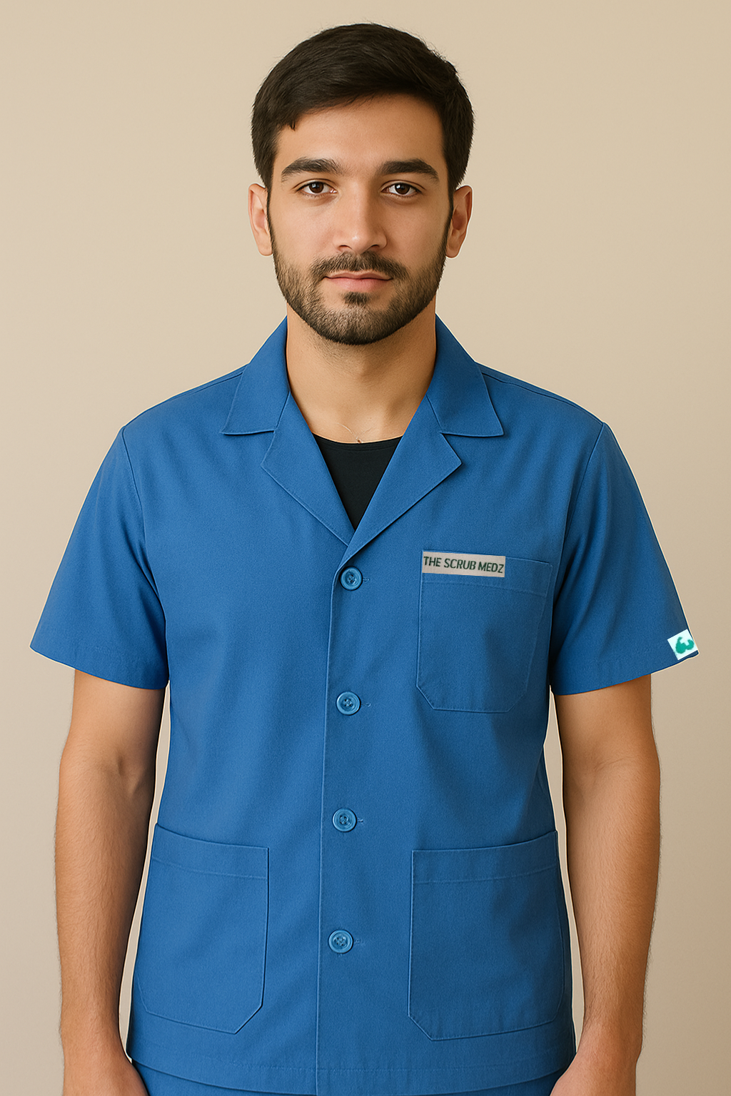 Blue Half Sleeve Lab Coat For Men