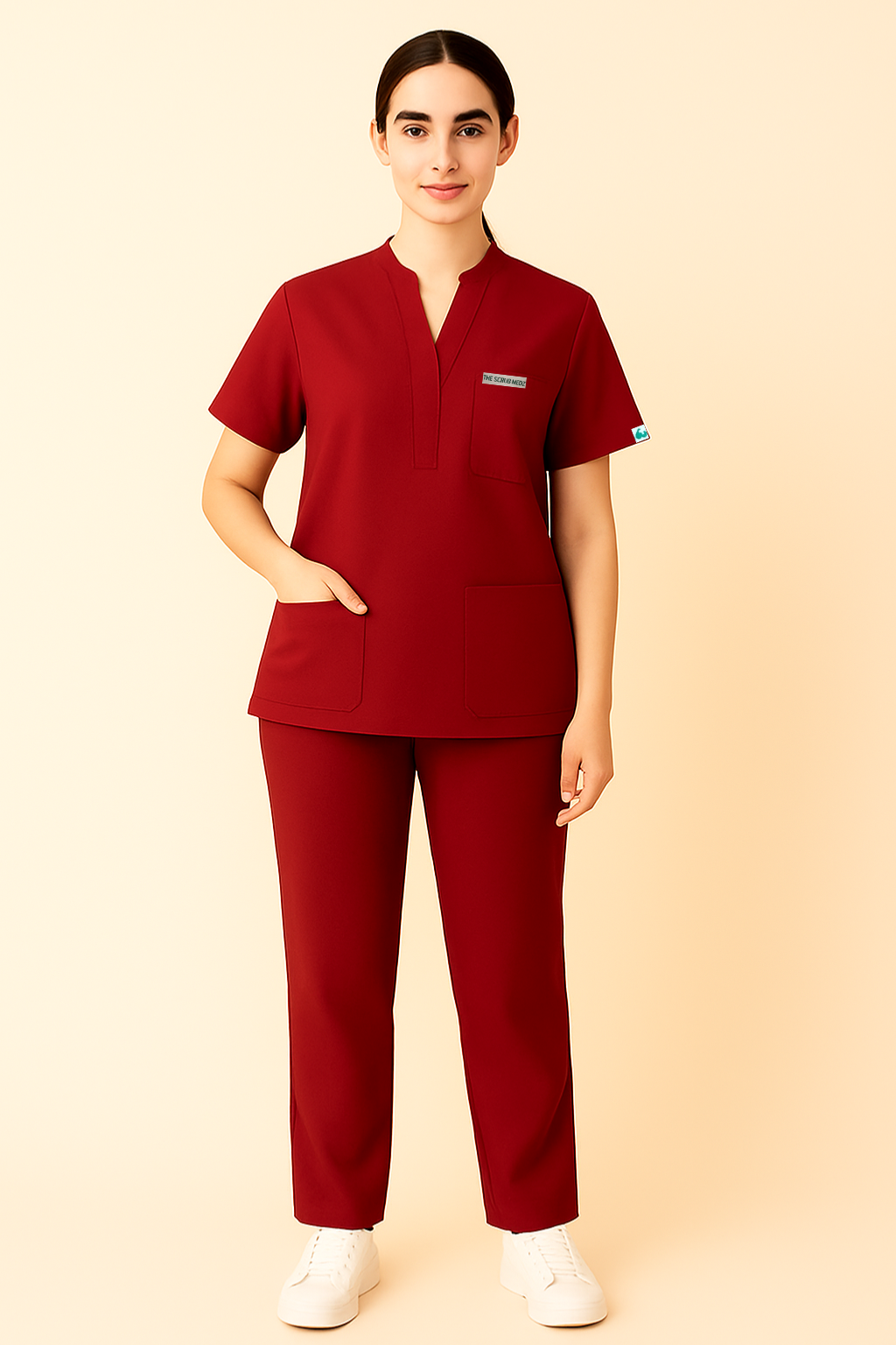 PRESTIGE 4 POCKET MANDARIN (RED) WOMEN SCRUB