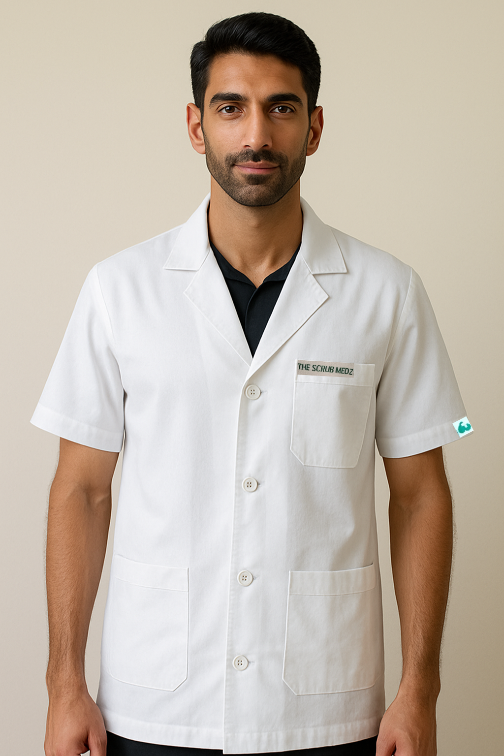 White Half Sleeve Lab Coat For Men