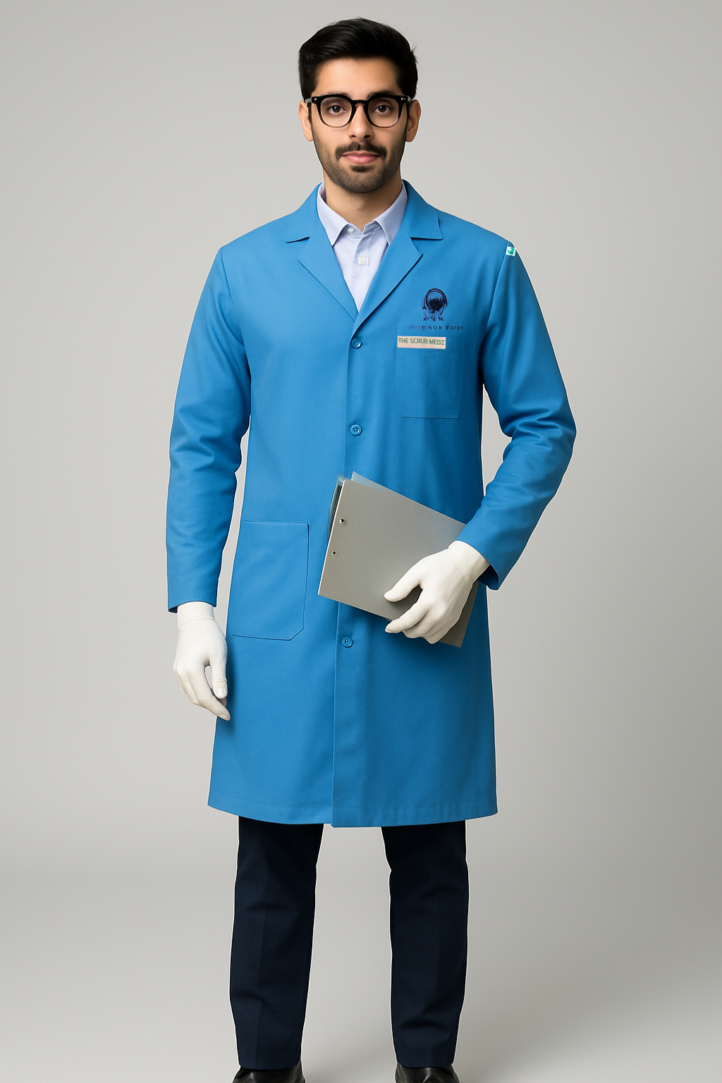 Blue Full Sleeve Lab Coat For Men