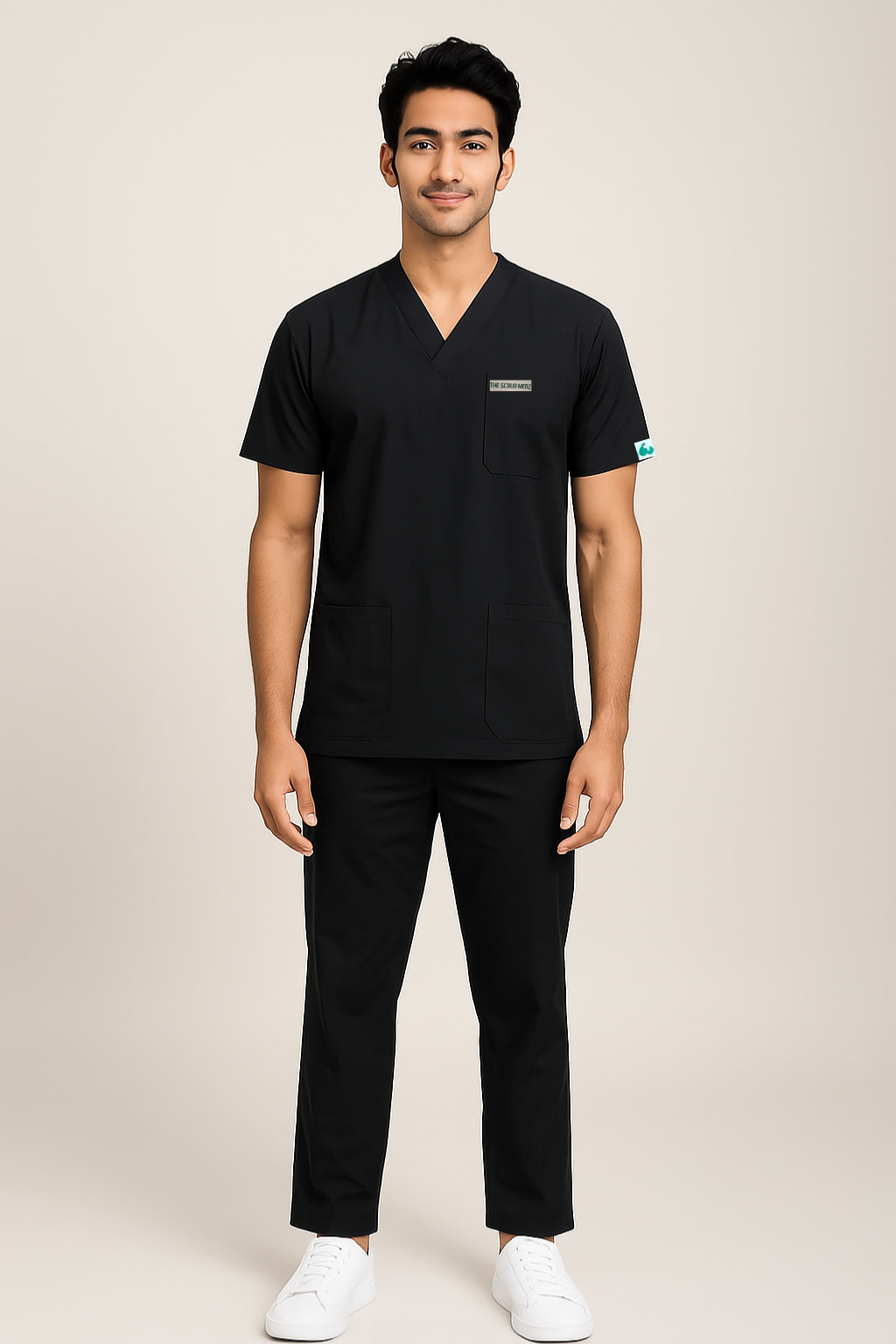 PRESTIGE 4 POCKET V NECK (BLACK) ACTIVE SCRUB