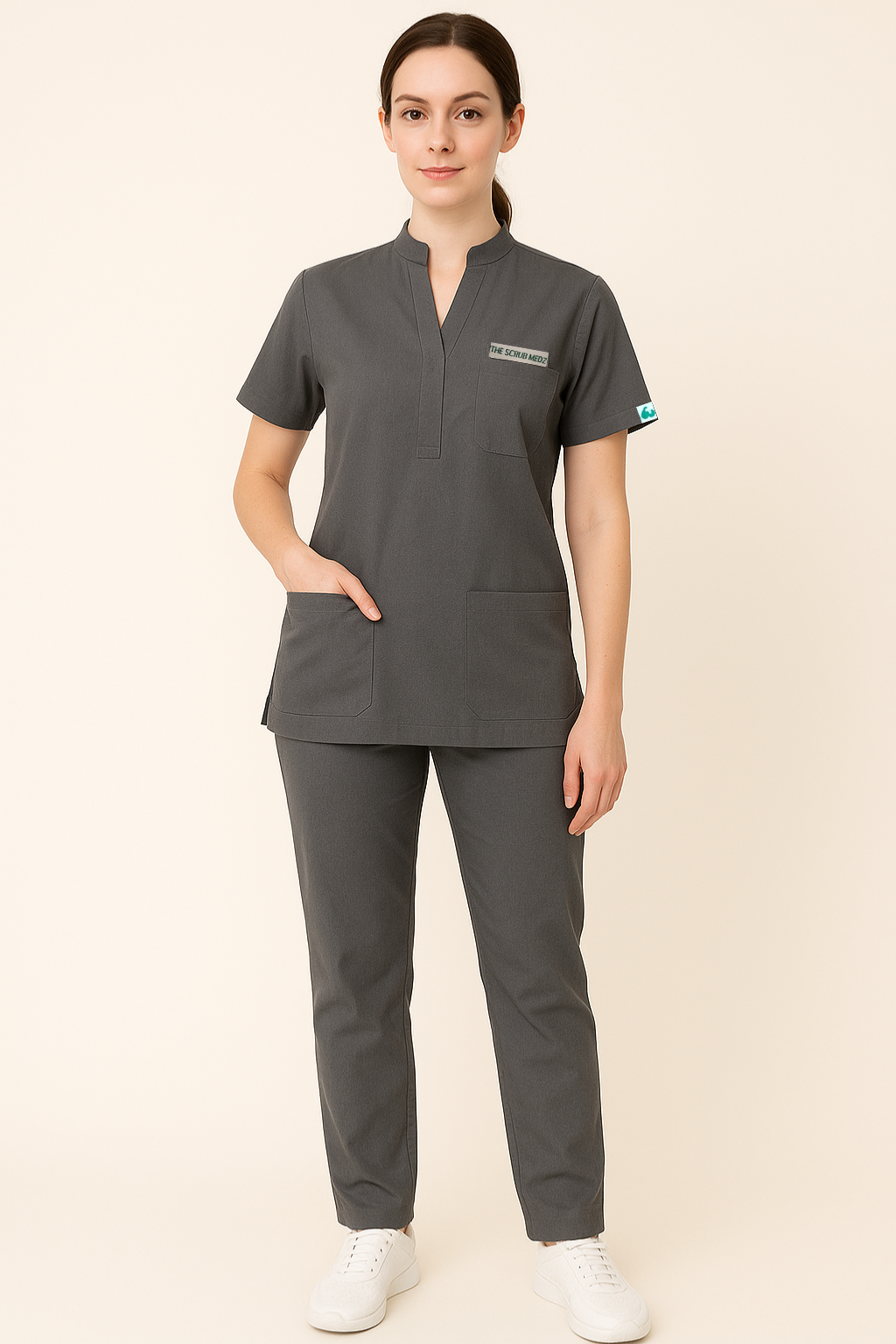 PRESTIGE 4 POCKET MANDARIN (GREY) WOMEN SCRUB