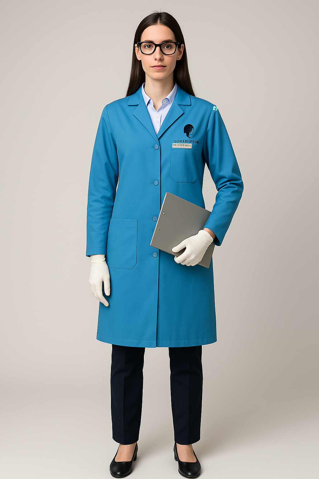Blue Full Sleeve Lab Coat For Women