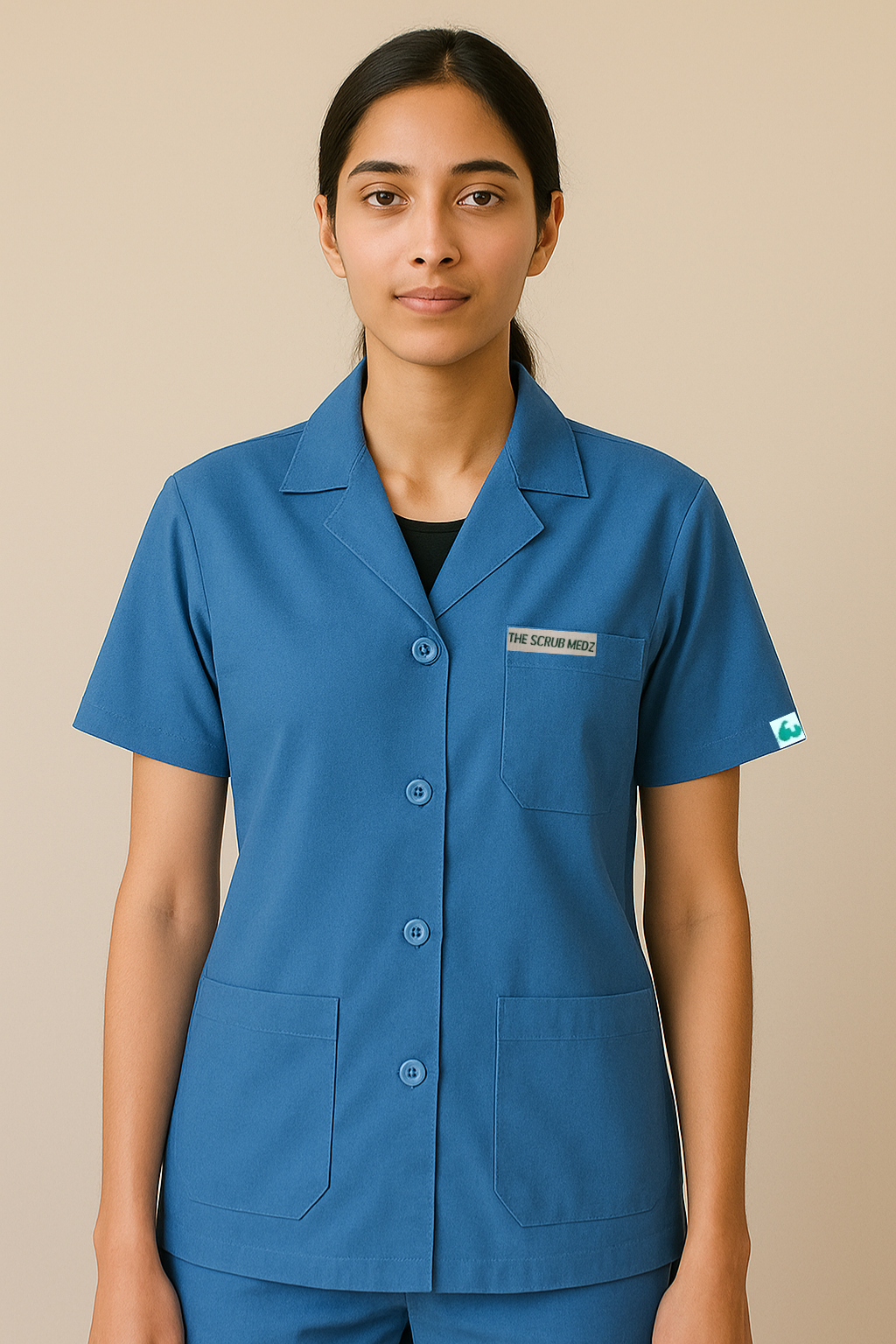 Blue Half Sleeve Lab Coat For Women