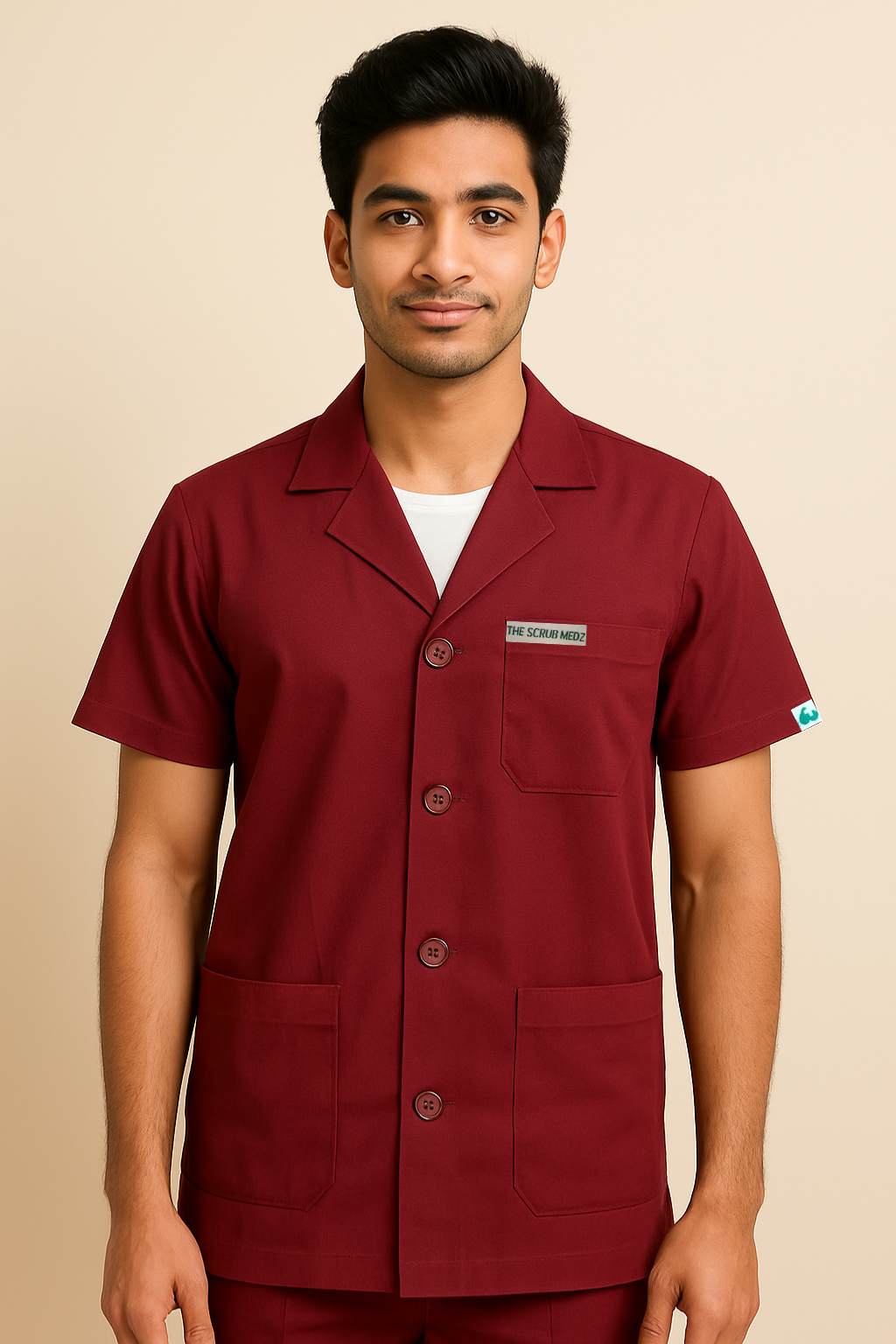 Maroon Half Sleeve Lab Coat For Men