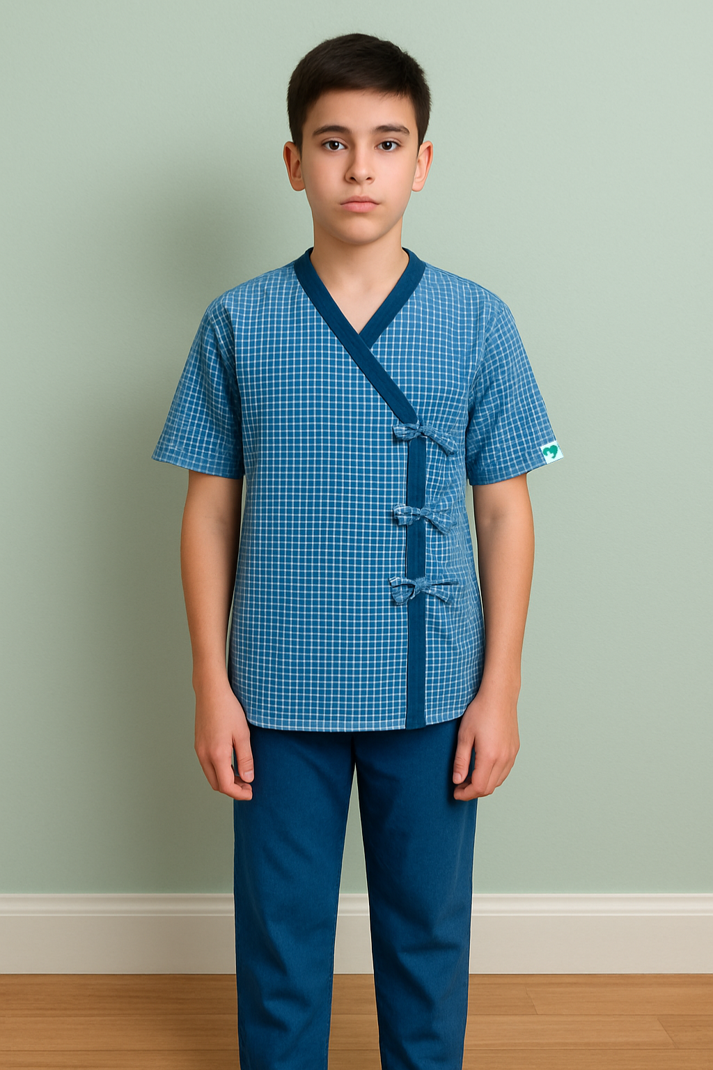 Blue V Neck Patient Dress For Kids Boy