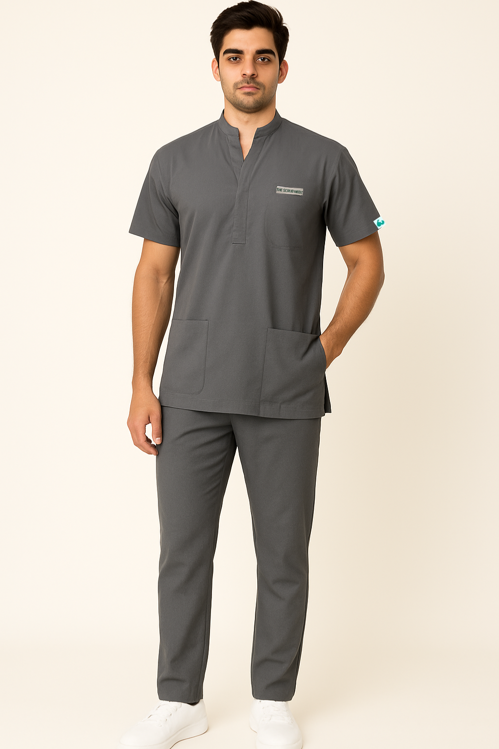 PRESTIGE 4 POCKET MANDARIN (GREY) MEN SCRUB