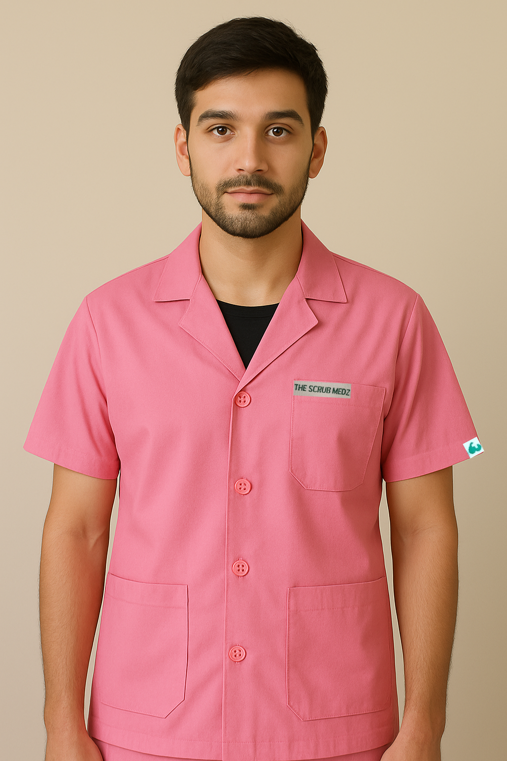 Pink Half Sleeve Lab Coat For Men