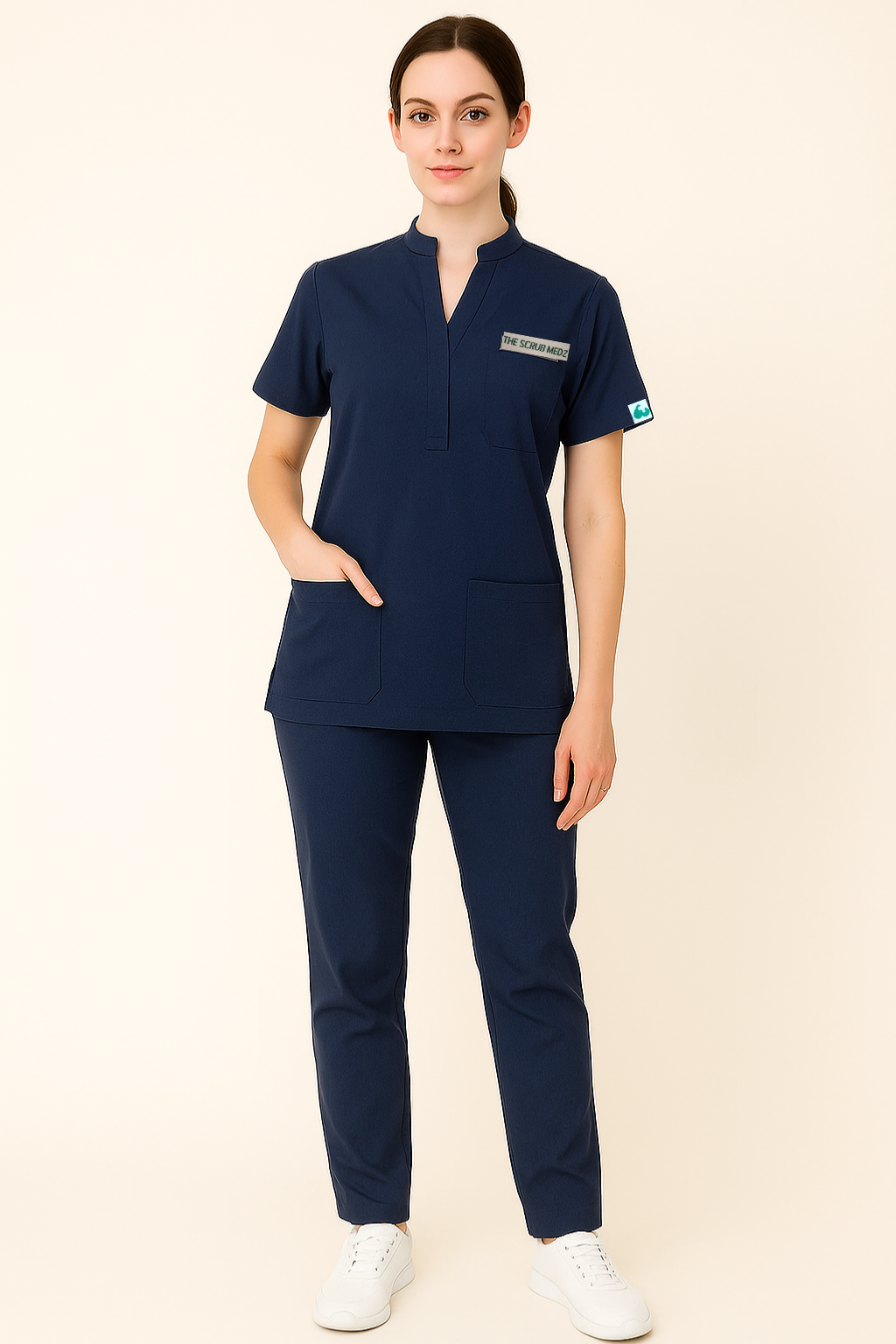 PRESTIGE 4 POCKET MANDARIN (NAVY BLUE) WOMEN SCRUB