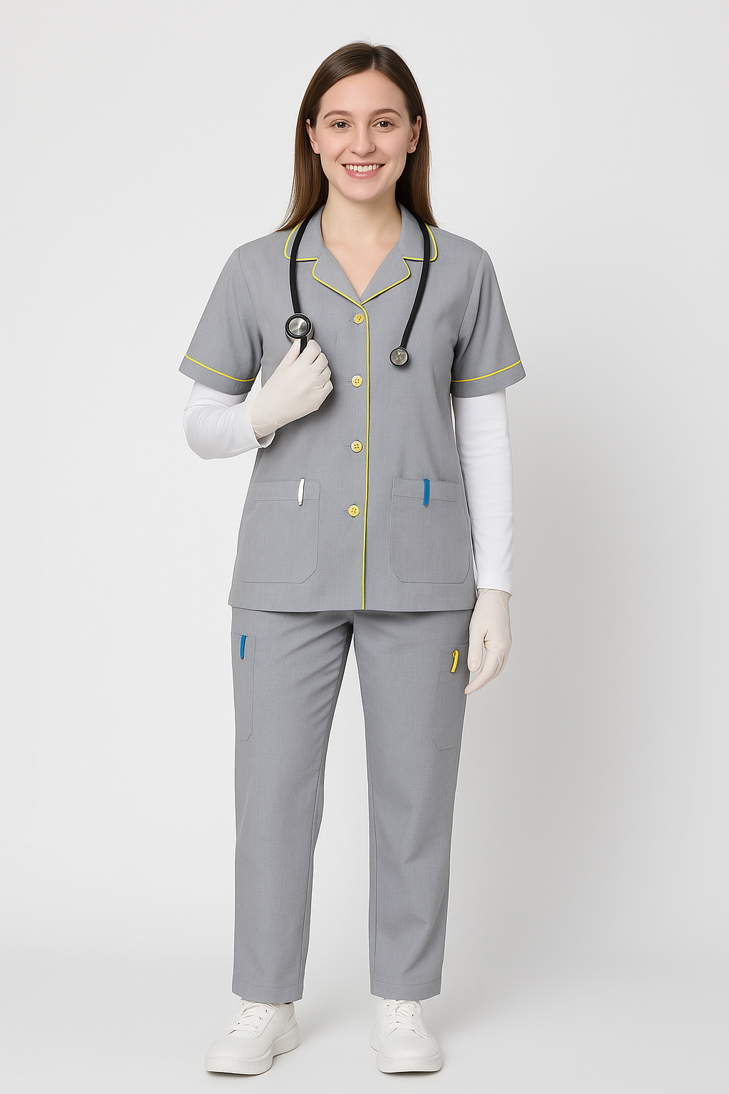 TSM ULTRA 8 POCKET V NECK (GREY) WOMEN SCRUB