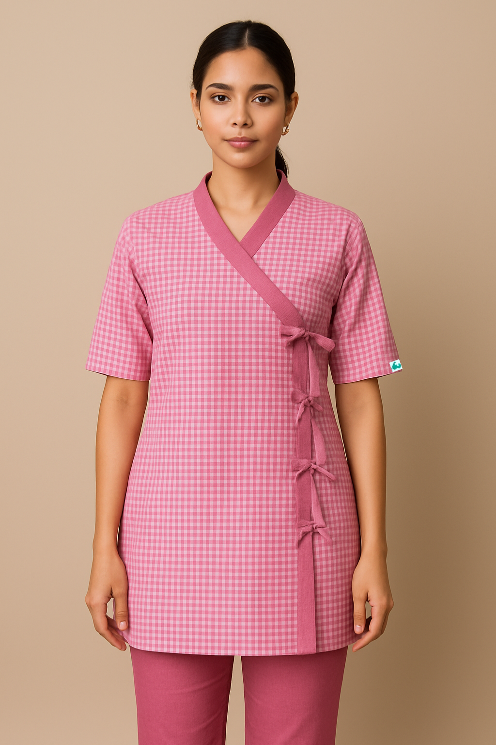 Pink V Neck Patient Dress For Women