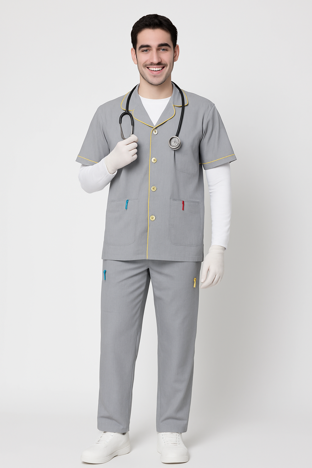 TSM ULTRA 8 POCKET V NECK (GREY) MEN SCRUB