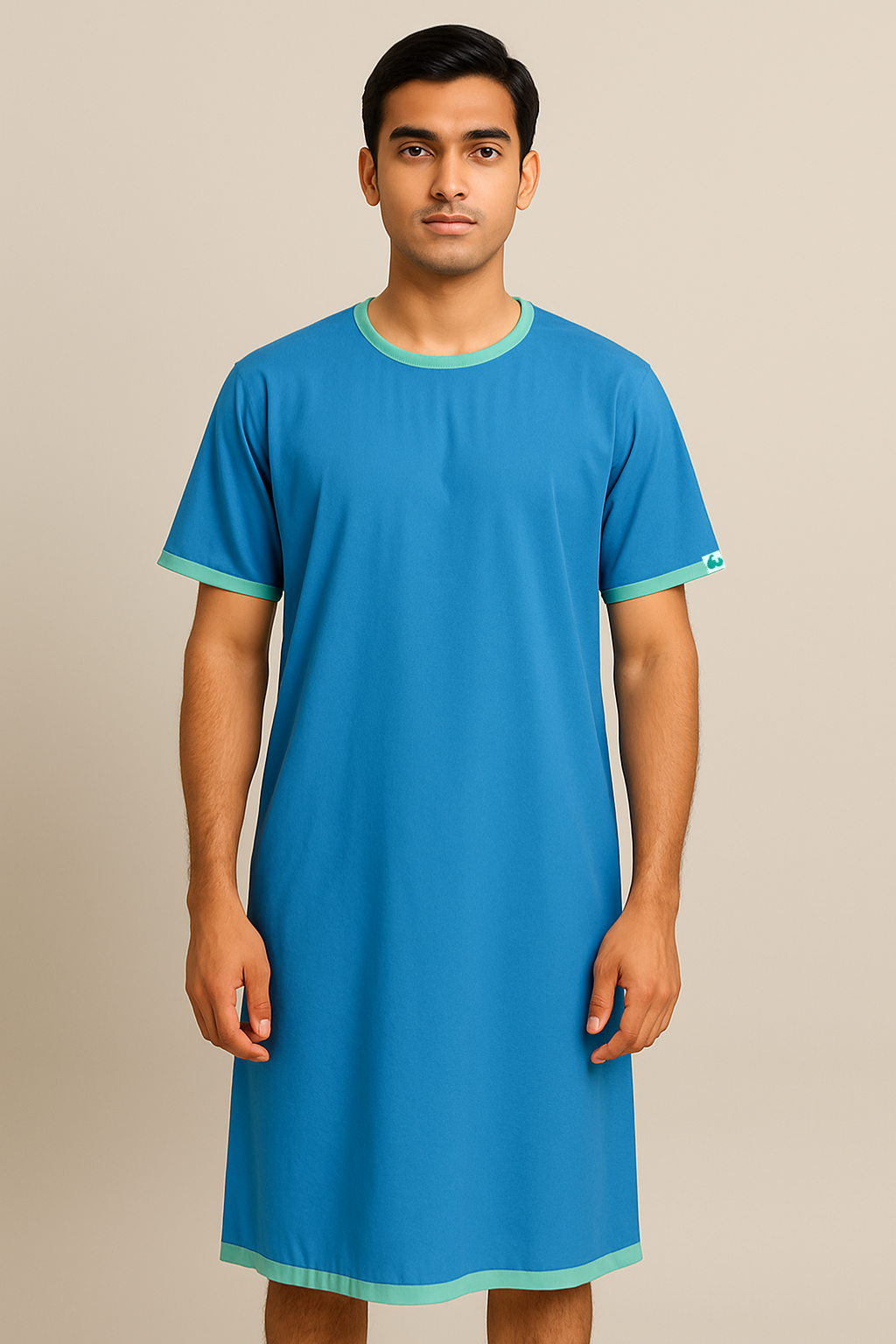 Blue Round Neck Patient Dress For Men
