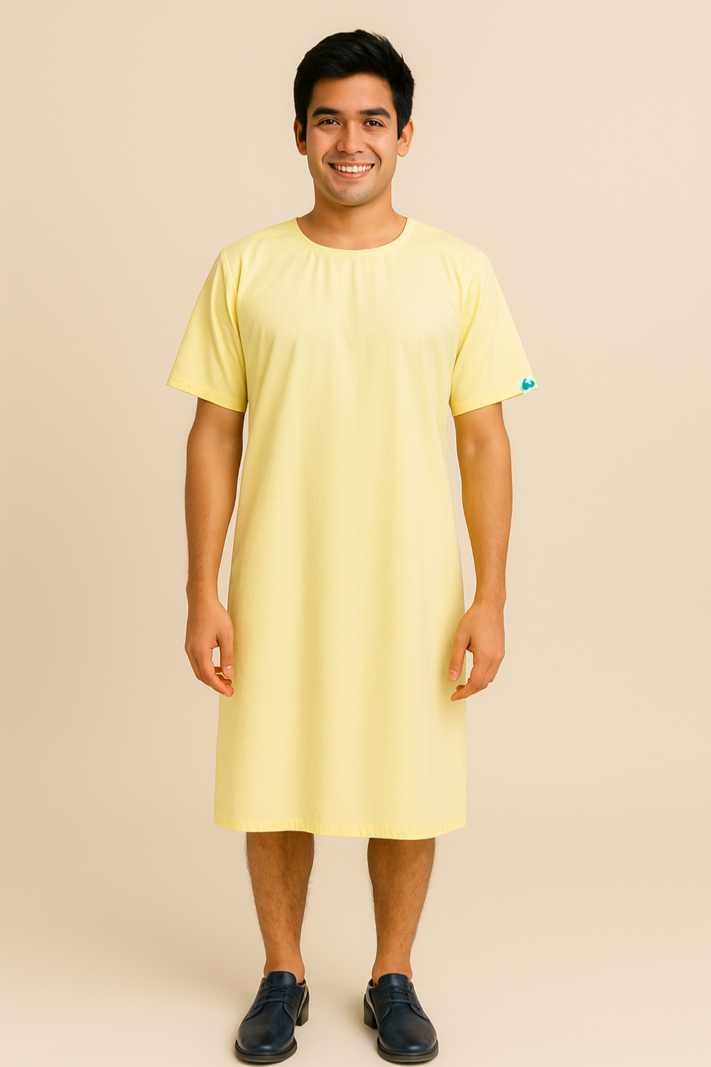 Yellow Round Neck Patient Dress For Men